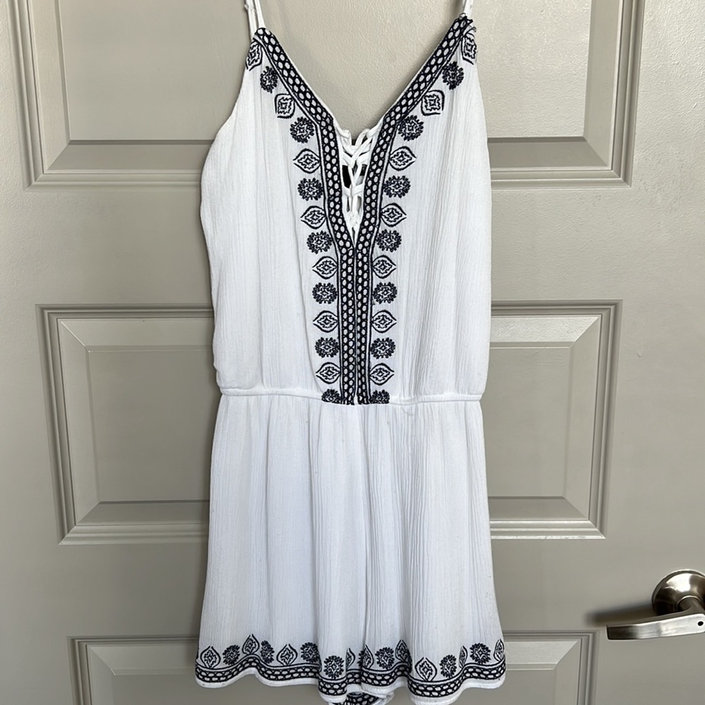 White Romper With Blue Details